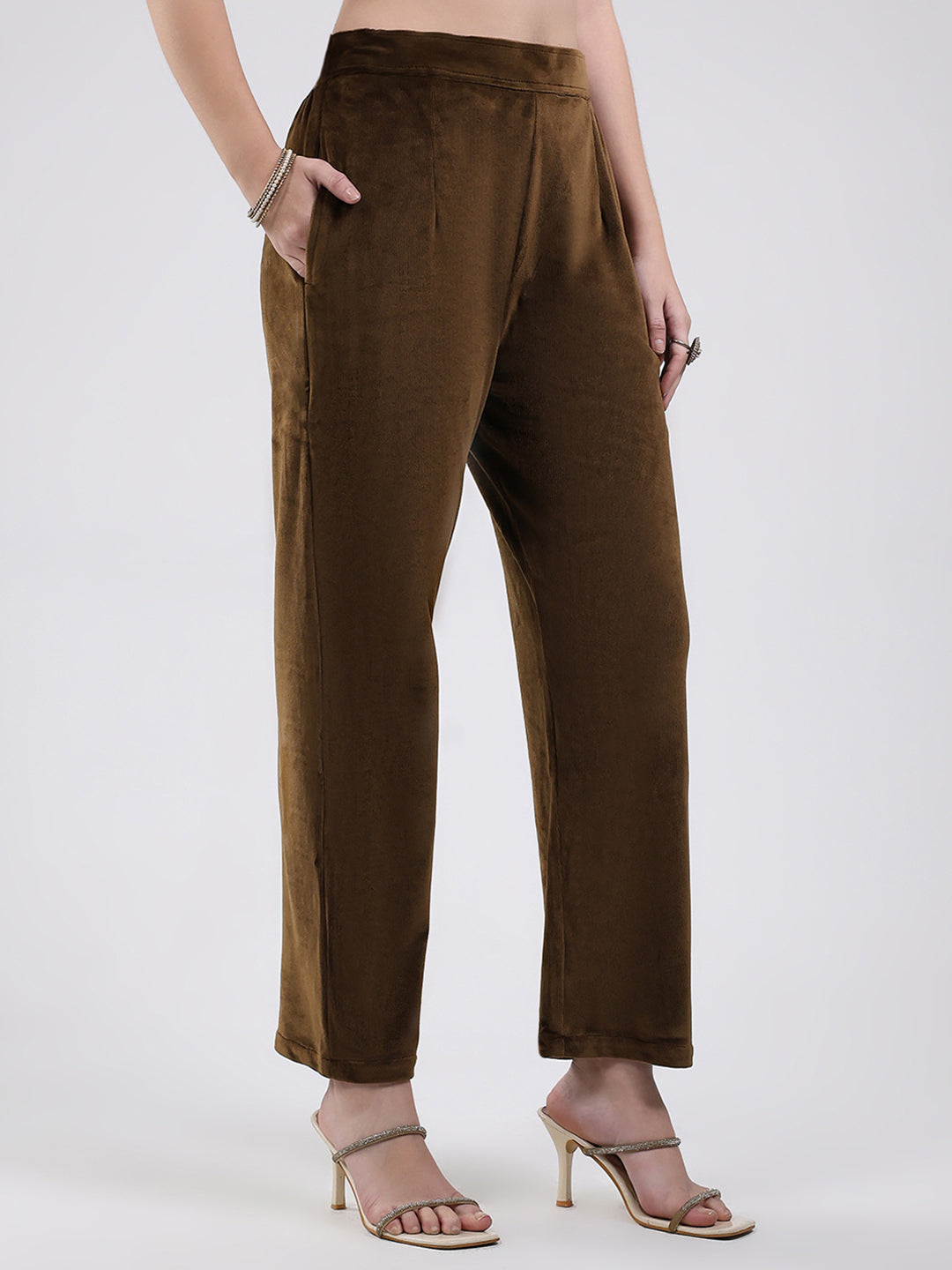 Women Green Printed Round Neck Full Sleeve Kurti Set for Winter