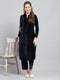 Women Blue Self Design Round Neck Full Sleeve Kurti Set