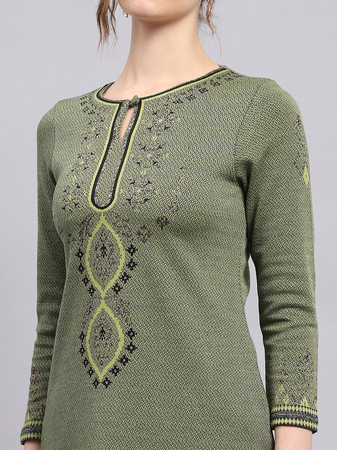 Winter Woolen Kurti Design Buy Women Green Self Design Round Neck