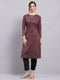 Women Purple Self Design Round Neck 3/4th Sleeve Winter Kurti
