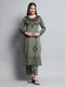 Women Olive Self Design Round Neck Full Sleeve Kurti Set for Winter