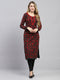 Women Brown Woven Design Round Neck Full Sleeve Winter Kurti