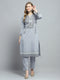 Women Sky Blue Self Design Round Neck Full Sleeve Kurti Set for Winter