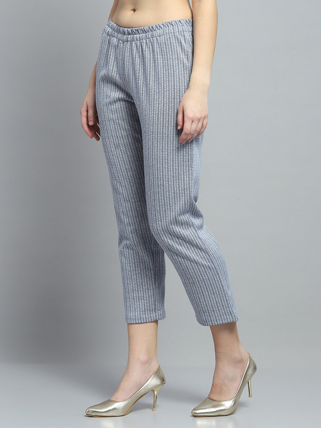 Women Sky Blue Self Design Round Neck Full Sleeve Kurti Set for Winter