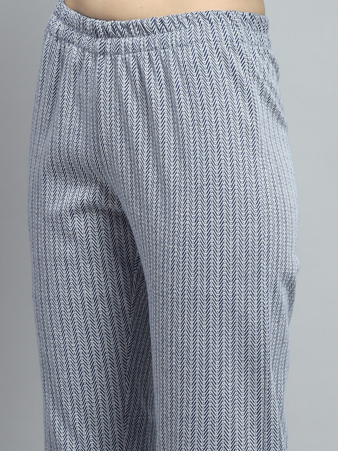 Women Sky Blue Self Design Round Neck Full Sleeve Kurti Set for Winter