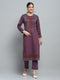 Women Purple Self Design Round Neck Full Sleeve Kurti Set for Winter