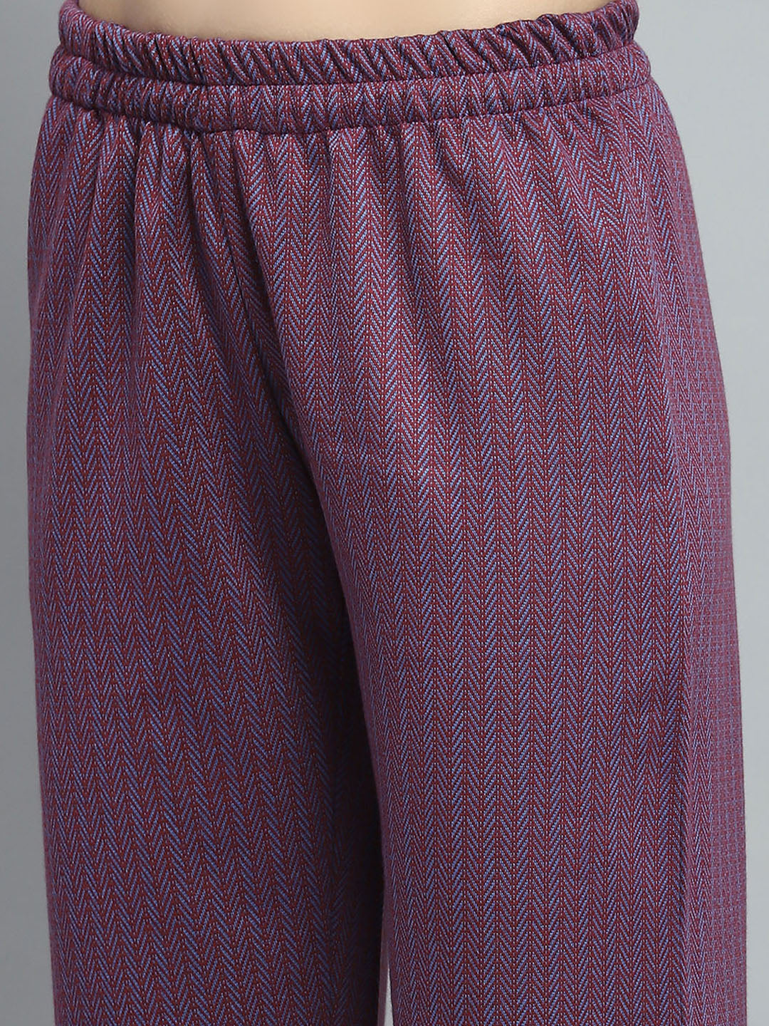 Women Purple Self Design Round Neck Full Sleeve Kurti Set for Winter