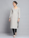 Women Beige Self Design Round Neck Full Sleeve Winter Kurti