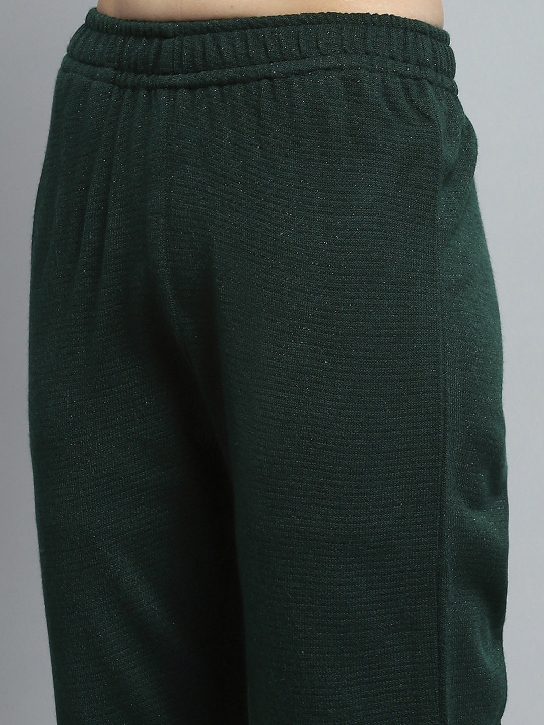 Women Green Self Design Round Neck Full Sleeve Kurti Set for Winter