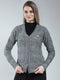 Women Grey Self Design V Neck Full Sleeve Cardigan
