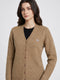 Women Brown Self Design V Neck Full Sleeve Cardigan