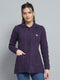 Women Purple Self Design Collar Full Sleeve Cardigan