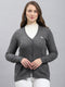Women Grey Self Design V Neck Full Sleeve Cardigan