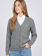 Women Grey Self Design V Neck Full Sleeve Cardigan