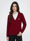Women Red Self Design V Neck Full Sleeve Cardigan
