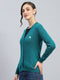 Women Green Self Design V Neck Full Sleeve Cardigan