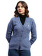 Women Blue Self Design V Neck Full Sleeve Cardigan