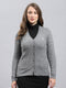 Women Grey Self Design V Neck Full Sleeve Cardigan