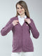 Women Purple Self Design V Neck Full Sleeve Cardigan