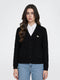 Women Black Self Design V Neck Full Sleeve Cardigan