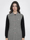 Women Grey Self Design Collar Sleeveless Long Cardigan