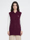 Women Purple Self Design Collar Sleeveless Long Cardigan