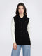 Women Black Self Design Collar Sleeveless Long Cardigan