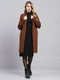 Women Brown Self Design Front Open Full Sleeve Cardigan