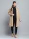 Women Camel Brown Solid Notch Lapel Collar Full Sleeve Cardigan