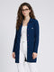 Women Blue Self Design Collar Full Sleeve Cardigan