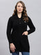 Women Black Self Design Collar Full Sleeve Cardigan
