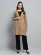 Women Brown Self Design Notch Lapel Collar Full Sleeve Cardigan