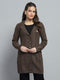 Women Brown Self Design Notch Lapel Collar Full Sleeve Cardigan