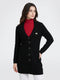 Women Black Self Design Lapel Collar Full Sleeve Cardigan