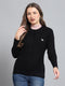 Women Black Self Design Round Neck Full Sleeve Cardigan
