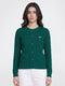 Women Green Self Design Round Neck Full Sleeve Cardigan