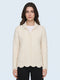 Women Off White Self Design Collar Full Sleeve Cardigan