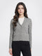 Women Grey Self Design V Neck Full Sleeve Cardigan