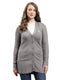 Women Grey Self Design V Neck Full Sleeve Longline Cardigan