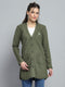 Women Green Self Design V Neck Full Sleeve Cardigan