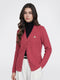 Women Coral Self Design V Neck Full Sleeve Cardigan