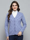 Women Purple Self Design V Neck Full Sleeve Cardigan