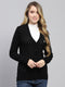 Women Black Self Design V Neck Full Sleeve Cardigan