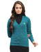 Women Teal Blue Self Design V Neck Full Sleeve Cardigan