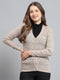 Women Beige Self Design V Neck Full Sleeve Cardigan