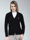 Women Black Self Design V Neck Full Sleeve Cardigan