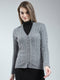 Women Grey Self Design V Neck Full Sleeve Cardigan