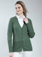 Women Green Self Design V Neck Full Sleeve Cardigan