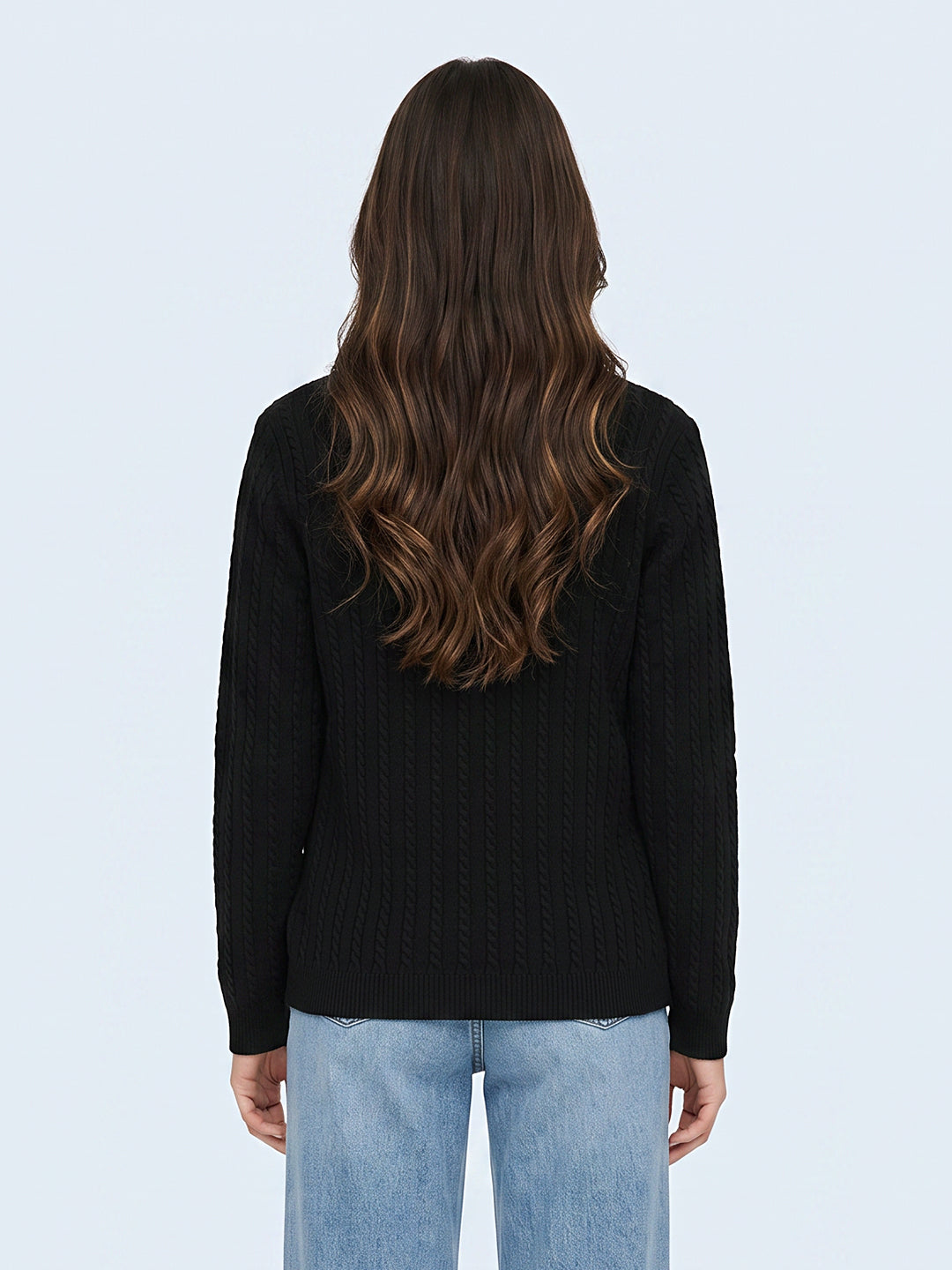 Women Black Self Design V Neck Full Sleeve Cardigan