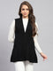 Women Black Self Design V Neck Sleeveless Cardigan